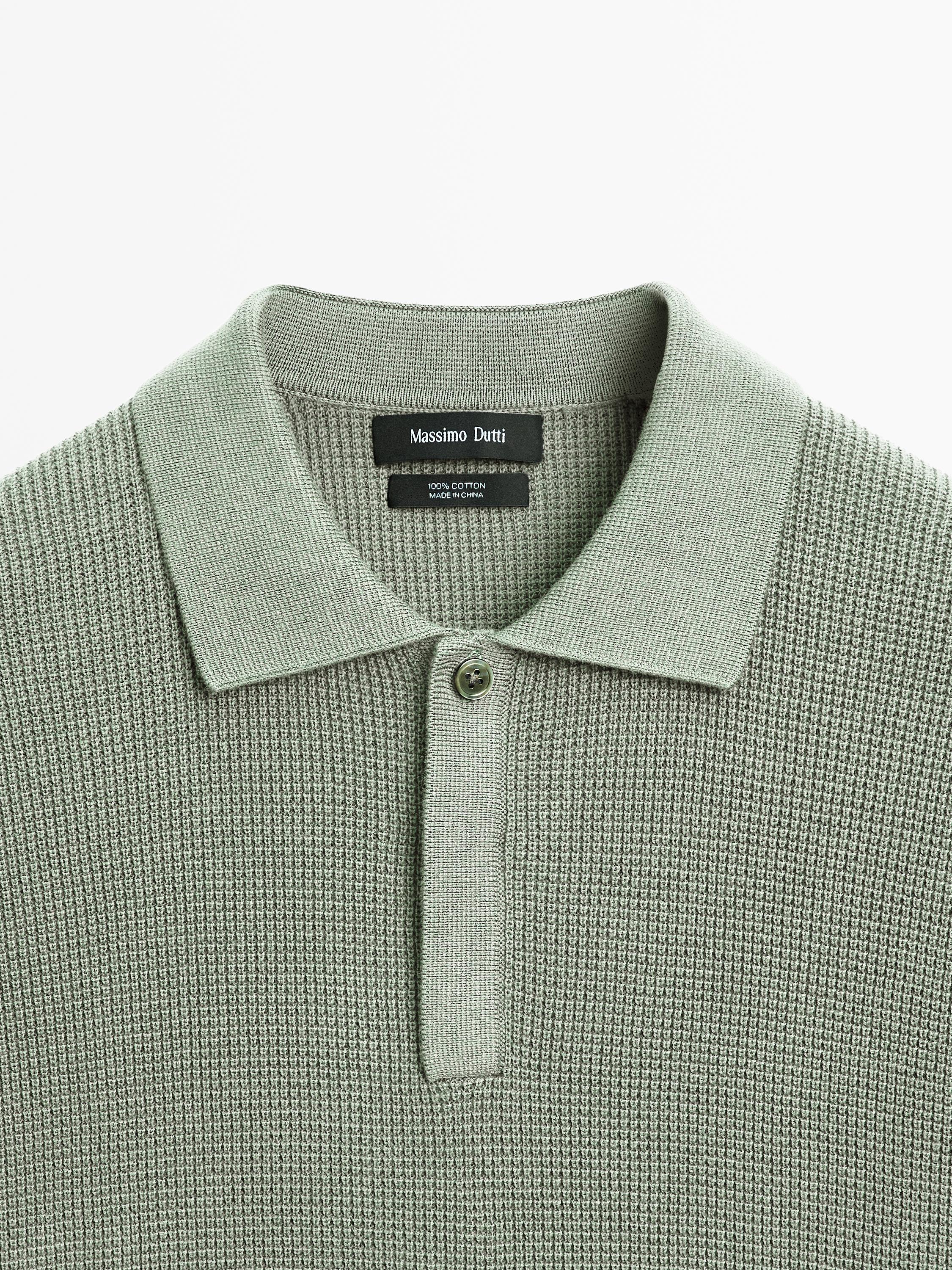 Textured cotton knit polo shirt